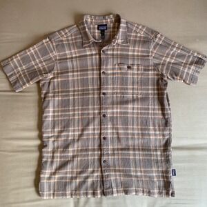 Patagonia Lightweight Organic Cotton A/C Short Sleeve Shirt Plaid Mens L 52921